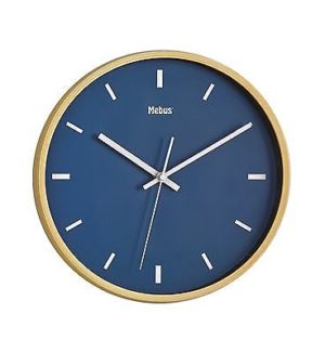 796 Mebus Wanduhr! helle Holzoptik mit blau !modernes design! 29 cm